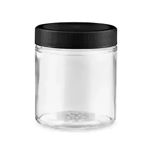 4oz Clear Glass Storage Jar na may Black Screw Takip 4oz Clear Glass Storage Jar na may Black Screw Takip